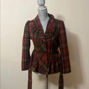 Robert Louis Red and Brown Plaid Blazer with Tailored Silhouette